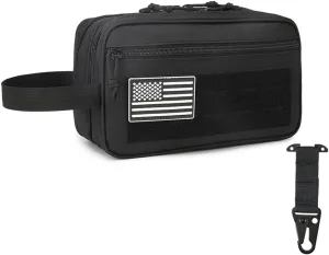 Tactical Toiletry Bag for Men – MOLLE Dopp Kit with Dry/Wet Separation, Large Capacity, Water-Resistant Travel Shaving Bag with U.S Patch & T-Mount MOLLE Clip (Black)