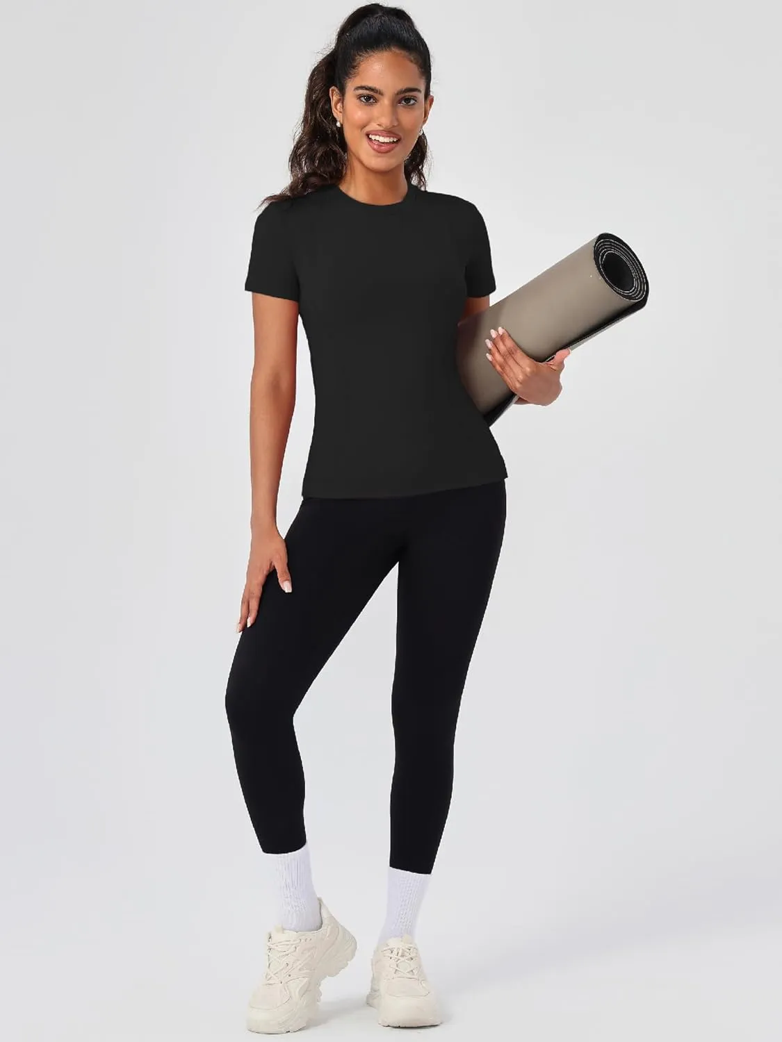 TAISIM Women's Dry Fit Workout Shirt Crew Neck Compression Top