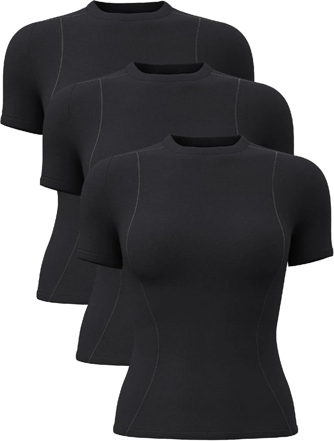 TAISIM Women's Dry Fit Workout Shirt Crew Neck Compression Top