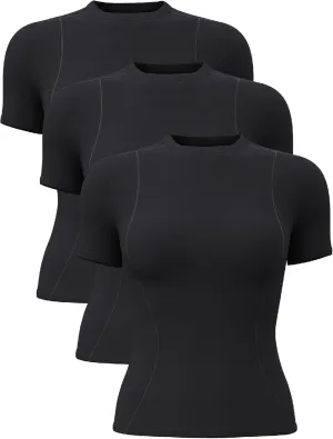TAISIM Women's Dry Fit Workout Shirt Crew Neck Compression Top