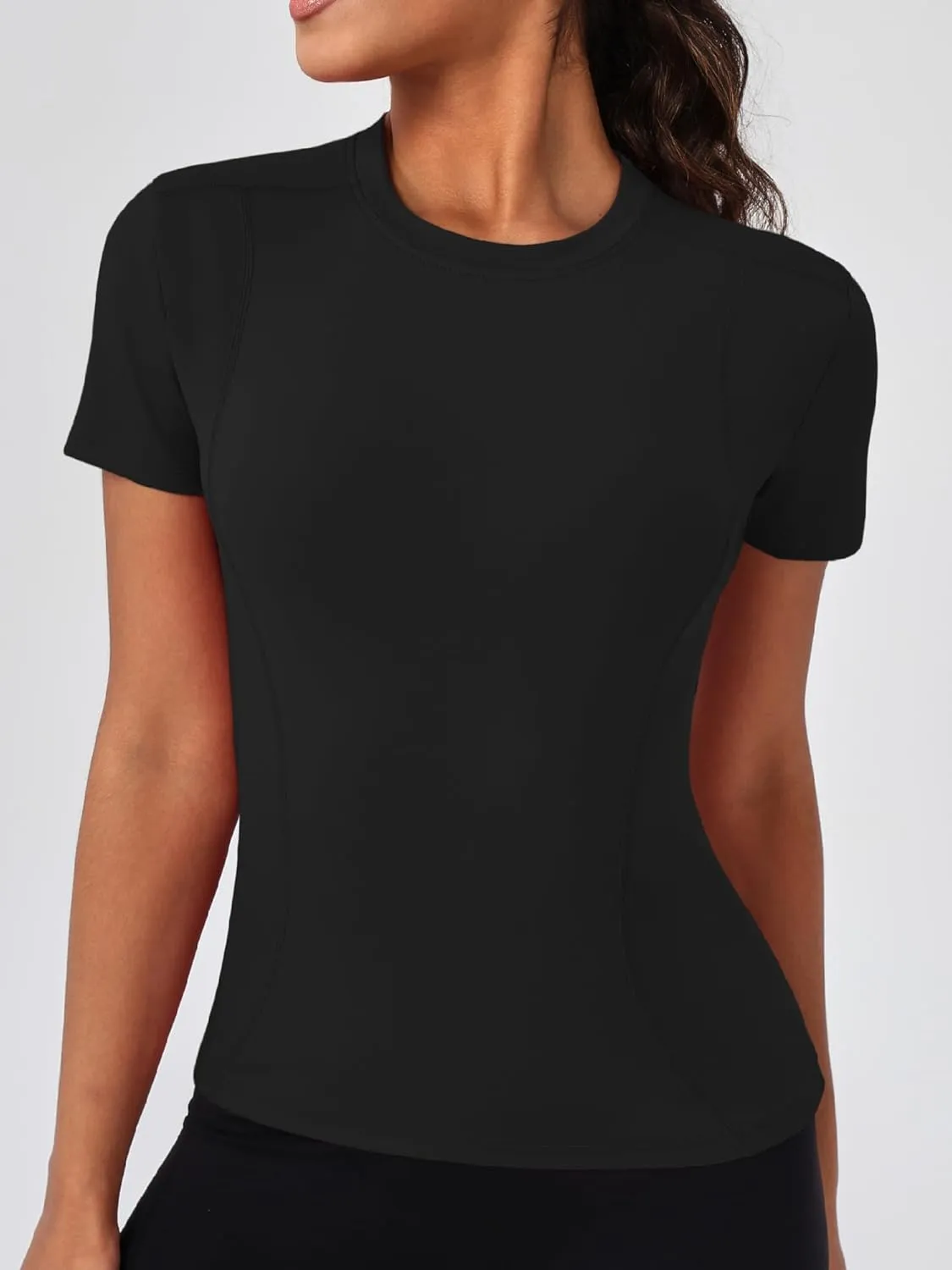 TAISIM Women's Dry Fit Workout Shirt Crew Neck Compression Top