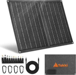 Takki 21W Portable Solar Panels Charger, Foldable Small Solar Panel System Kit with 10 Connectors USB DC Type-C Ports for Portable Power Station Generator Camping Phones
