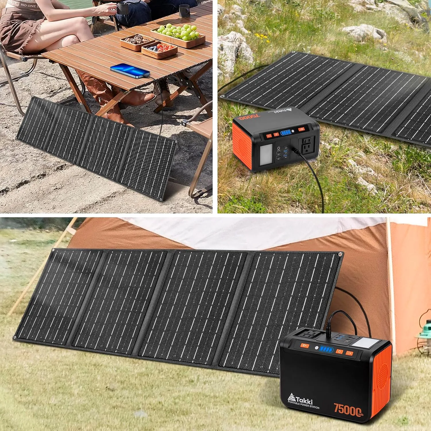 Takki Solar Generator 277Wh Portable Power Station with Solar Panels 40W Included 450W Peak 110V Pure Sine Wave AC Outlet DC USB Ports for Camping Emergency Tent Outdoor Trip