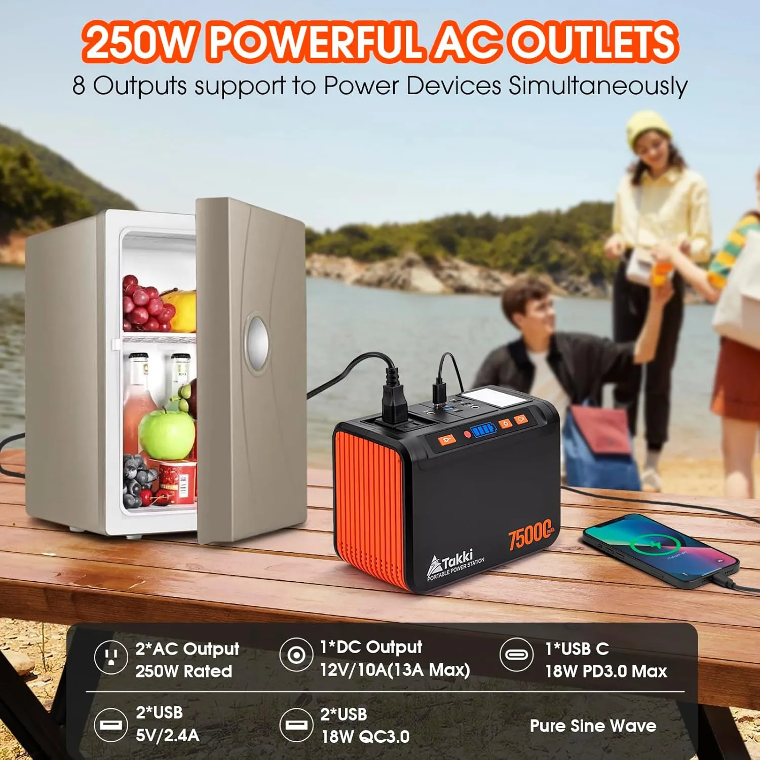Takki Solar Generator 277Wh Portable Power Station with Solar Panels 40W Included 450W Peak 110V Pure Sine Wave AC Outlet DC USB Ports for Camping Emergency Tent Outdoor Trip