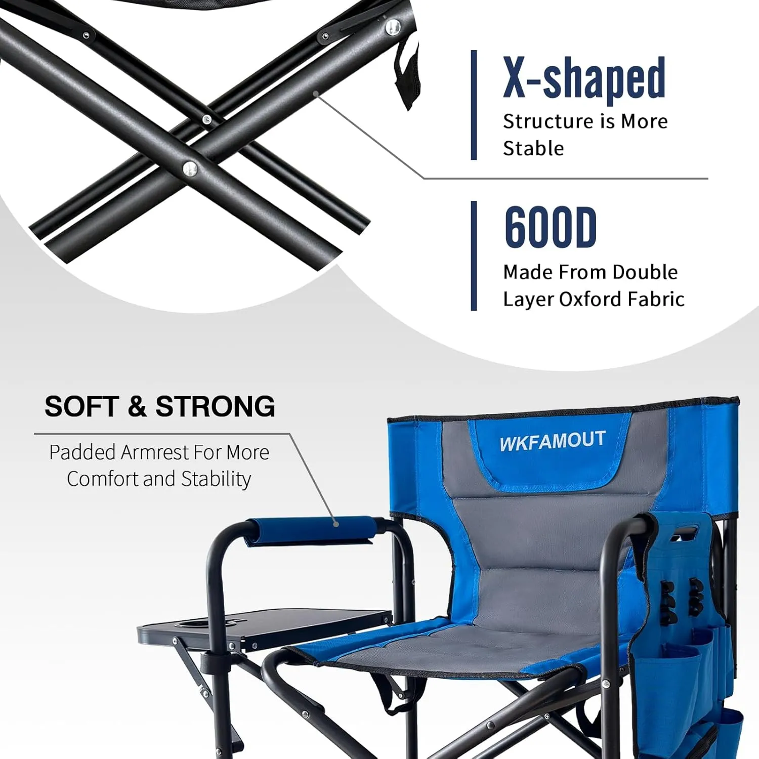 Tall Folding Directors Chair with Side Table 26.77" Seat Height Foldable Camping Chair Bar Stool for Makeup Artist Face Painting with Footrest and Storage Pocket Supports 350LBS