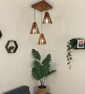 Taper Brown Wooden Cluster Hanging Lamp (BULB NOT INCLUDED)