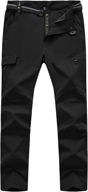 TBMPOY Men's Lightweight Hiking Pants with Belt 5 Zip Pockets Waterproof Quick-Dry Travel Fishing Work Outdoor Pants