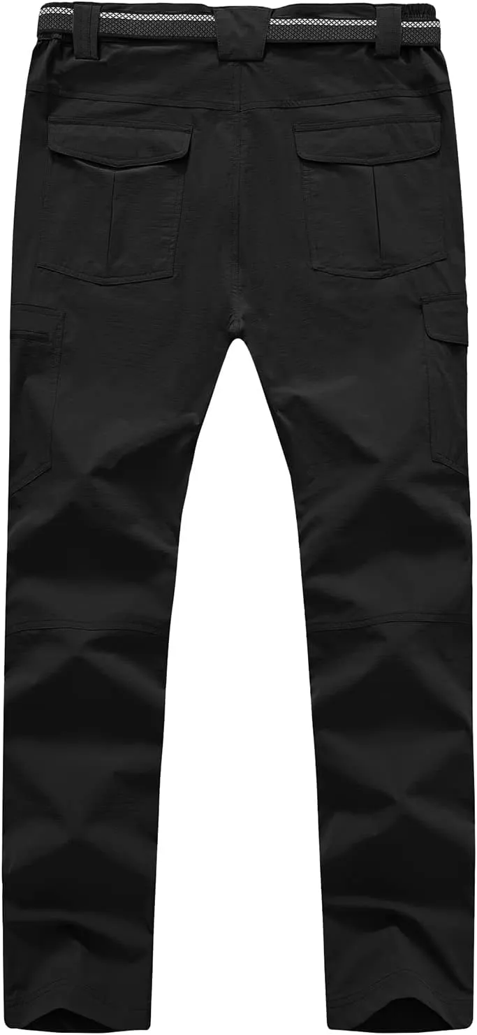 TBMPOY Men's Lightweight Hiking Pants with Belt 5 Zip Pockets Waterproof Quick-Dry Travel Fishing Work Outdoor Pants