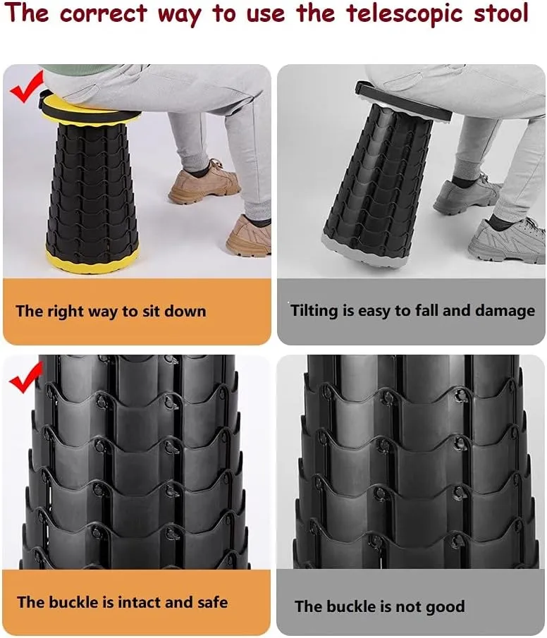 Telescopic Portable Stool, Camping Retractable Folding Stool for Fishing, Hiking, Travel, Queuing, Gardening Capacity 250Lbs,Blue Black