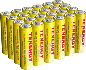 Tenergy Solla Rechargeable NiMH AA Battery, 1000mAh Solar Batteries for Solar Garden Lights, Anti-Leak, Outdoor Durability, 5  Years Performance, 24 Pack, UL Certified