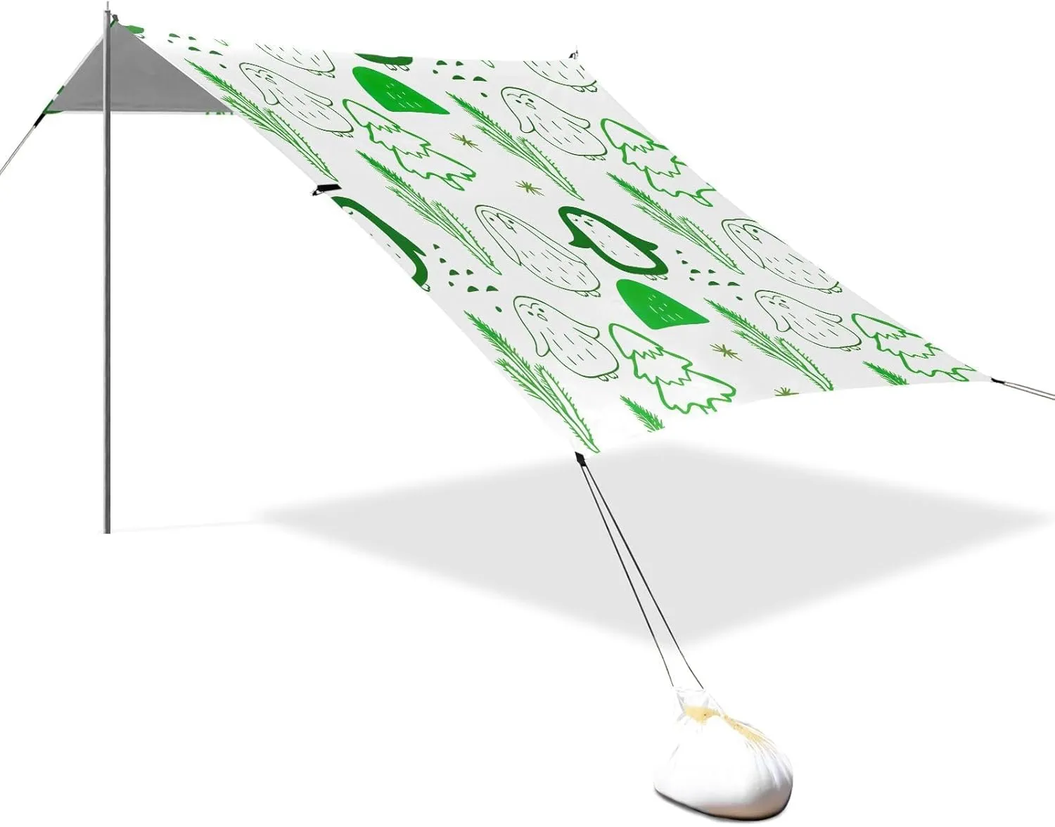 Tent Beach Canopy Green Penguins Christmas Trees Patio Sun Shade Outdoor 9.2 × 10.5 FT Decorative Camping Sun Shelter Yard Canopies with Sand Bags Poles