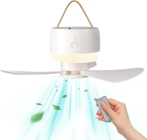 Tent Ceiling Fans for Camping, Portable Camping Fan with LED Lantern, Battery Operated Ceiling Fan, Tent Rechargeable Fan with Remote Control, Detachable Fan Blades (3600)