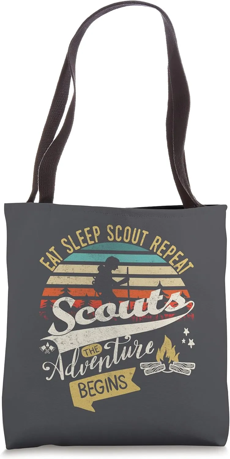 The Adventure Begins | Eat Sleep Scout Repeat | Funny Scout Tote Bag