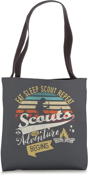 The Adventure Begins | Eat Sleep Scout Repeat | Funny Scout Tote Bag