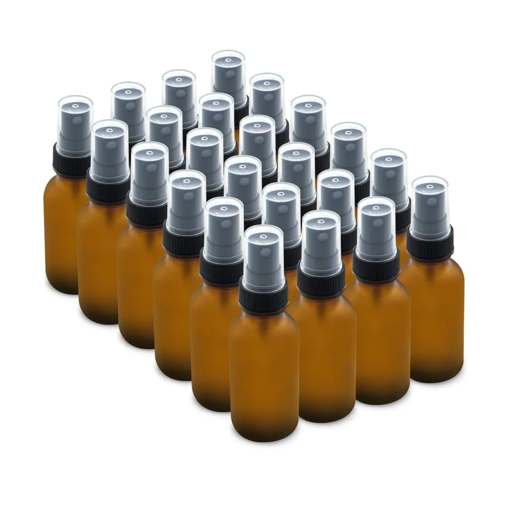 The Bottle Depot - 24 Pack - 1 oz Glass Spray Bottle - Amber Frosted - 20-400 Neck Finish - Boston Round Bottles - UV Rays Protection