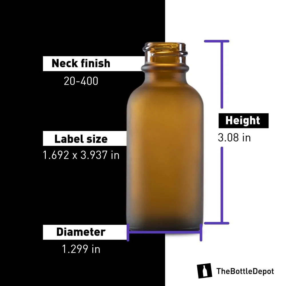 The Bottle Depot - 24 Pack - 1 oz Glass Spray Bottle - Amber Frosted - 20-400 Neck Finish - Boston Round Bottles - UV Rays Protection