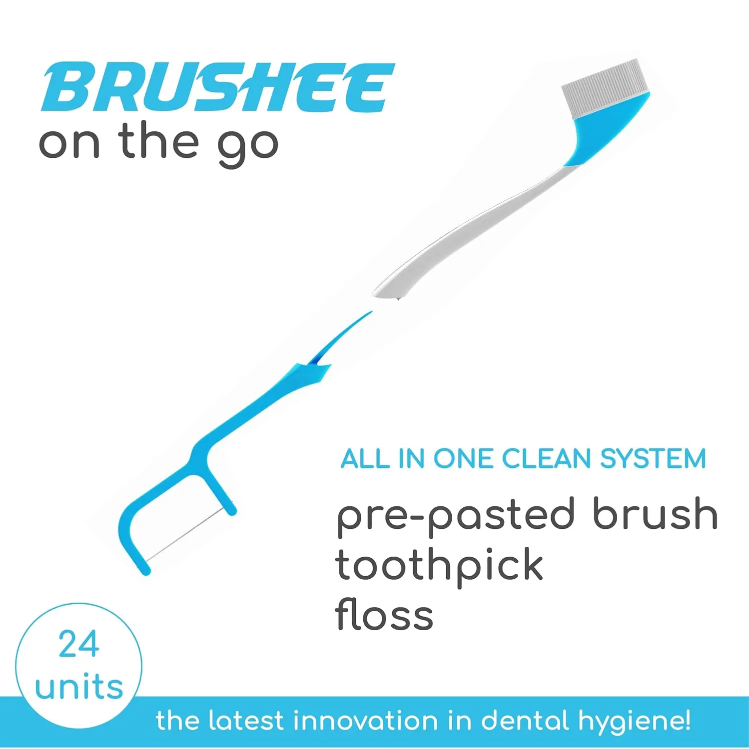 The Evolution of Oral Care | 4-in-1 Tool (Paste   Brush   Floss   Pick) | Individually Wrapped | Disposable | Prepasted Travel Toothbrushes | Small Adult Toothbrush - (24-Pack)