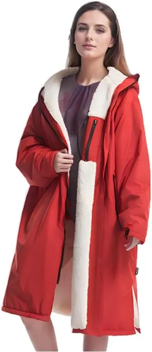 Thermal Surf Poncho Changing Robe Unisex Swim Parka Oversize Long Fleece Waterproof Heat Swimming Jacket Wetsuit Towel Hooded