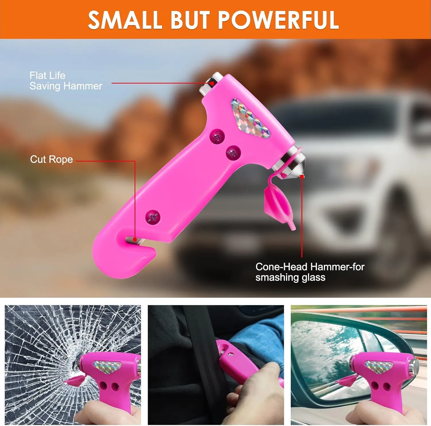 THINKWORK Car Emergency Kit for Teen Girl and Lady's Gifts, Pink Emergency Roadside Assistance kit with Pink Car Tool Set, 10FT Jumper, First Aid Kit, and More Ideal Pink Car Accessories Tool - E8