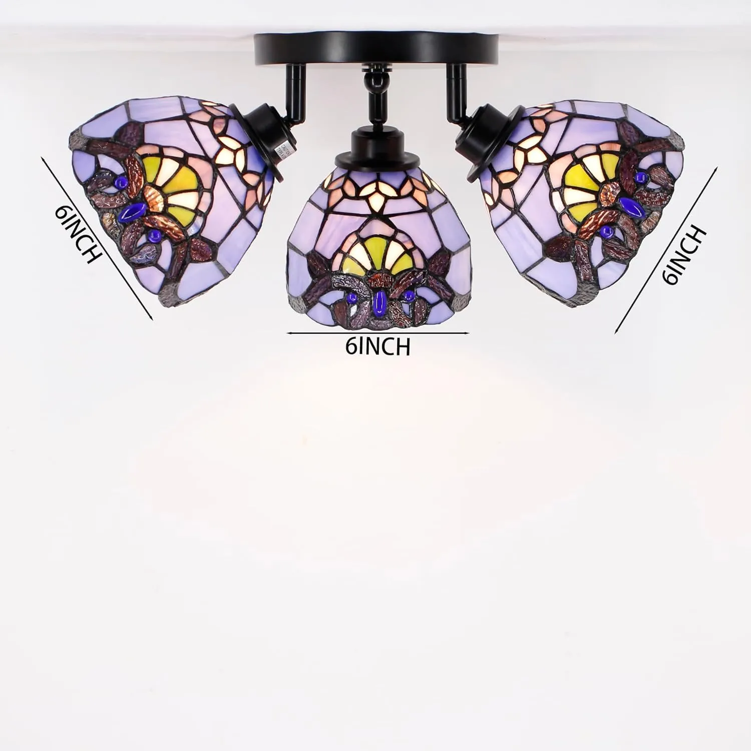Tiffany 3-Light Adjustable Multi-Directional Ceiling Light Stained Glass Blue Baroque Style Hanging Light Fixture Metal Base Ceiling Lamp (Blue Baroque)