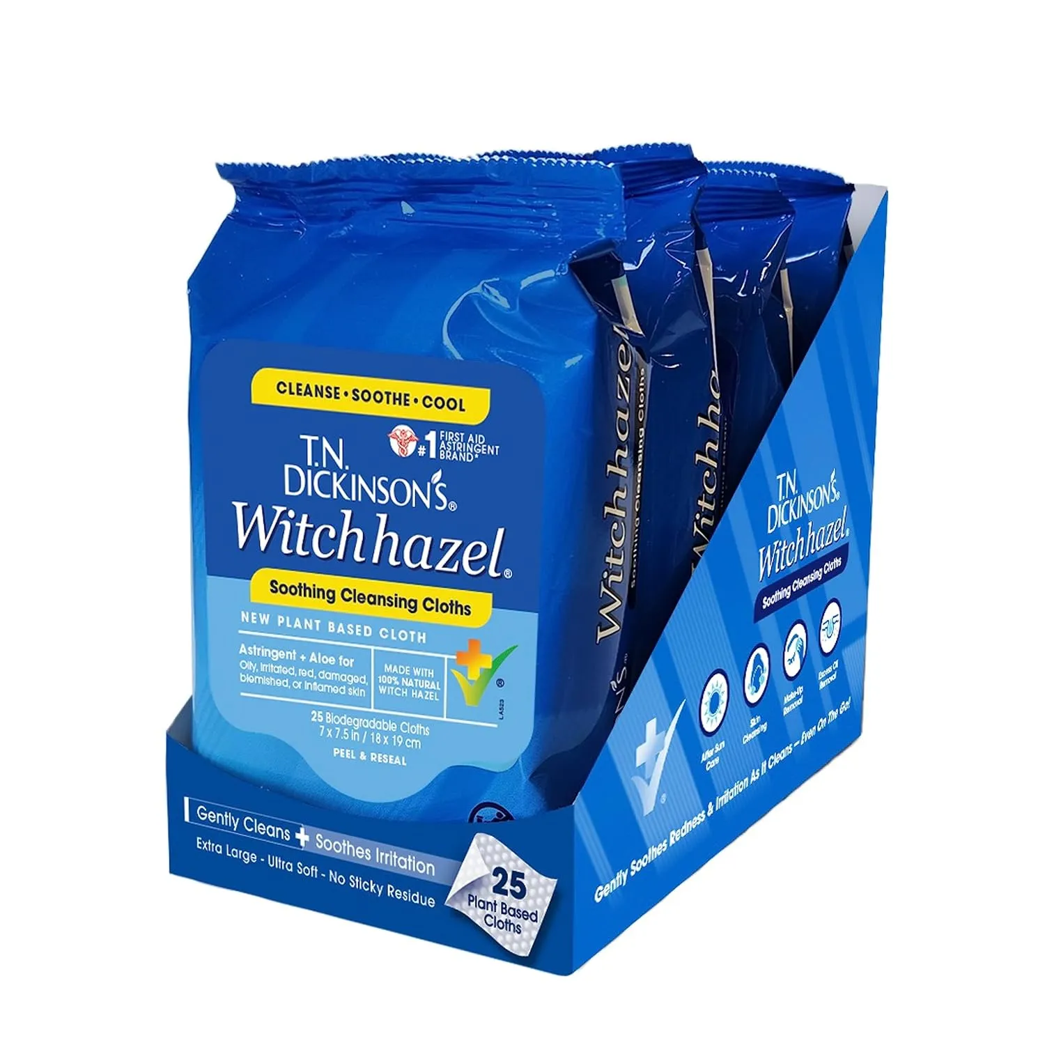 T.N. Dickinson's Witch Hazel Soothing Cleansing Cloth 4 Pack 25 Count & New Soothing Cleansing Cloth 25 Count