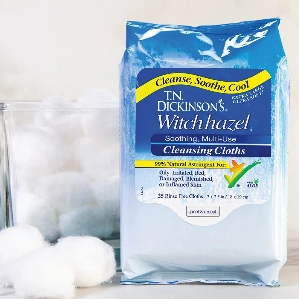 T.N. Dickinson's Witch Hazel Soothing Cleansing Cloth 4 Pack 25 Count & New Soothing Cleansing Cloth 25 Count
