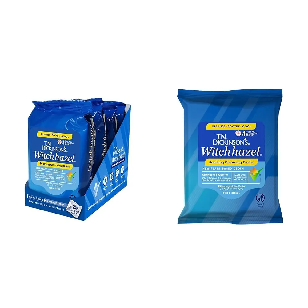 T.N. Dickinson's Witch Hazel Soothing Cleansing Cloth 4 Pack 25 Count & New Soothing Cleansing Cloth 25 Count