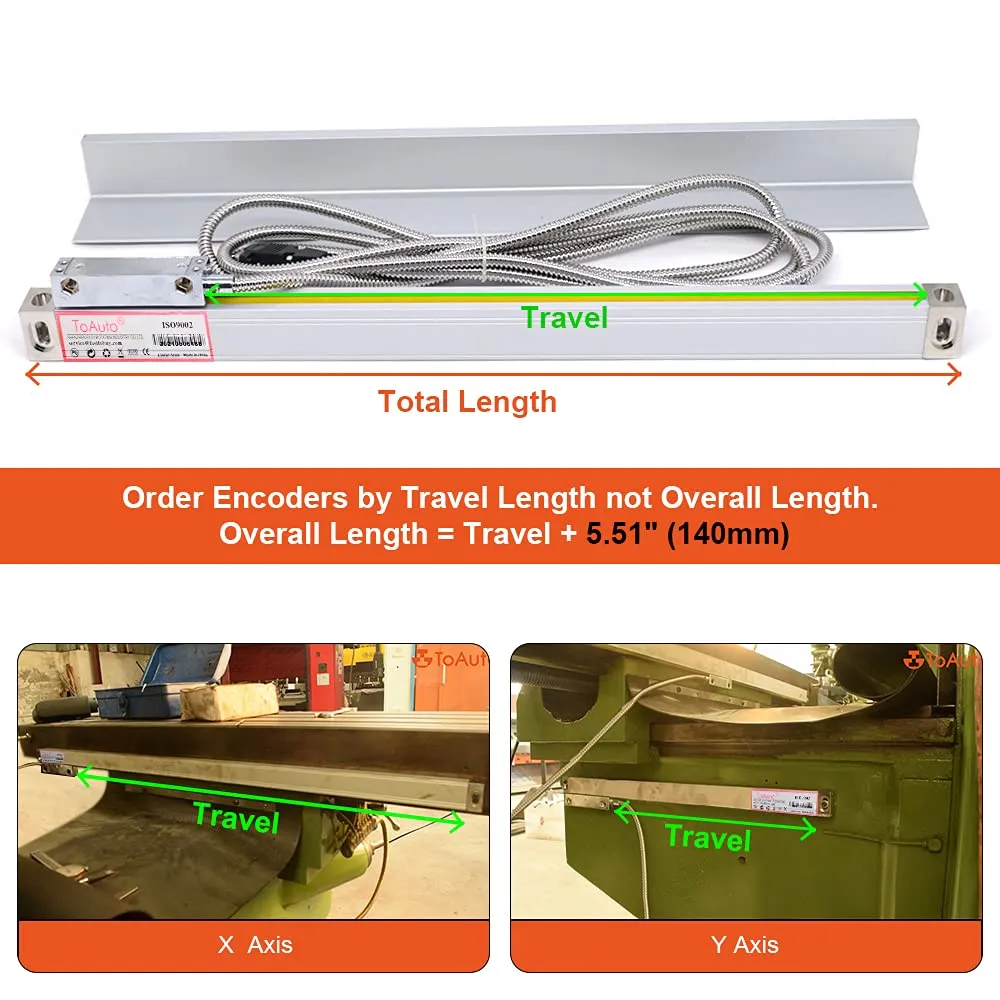 TOAUTO Digital Readout 2 Axis 3 Axis DRO Display Linear Scale 150mm 6" Precision 5um for Bridgeport/Knee Milling Lathe EDM Mill Machine
