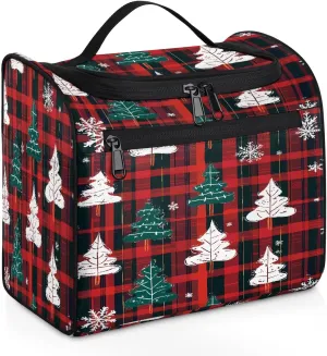 Toiletry Bag for Women Men Classic Red Black Plaid Christmas Tree Large Toiletry Bags with Hanging Hook Waterproof Makeup Cosmetic Bag for Travel Toiletries
