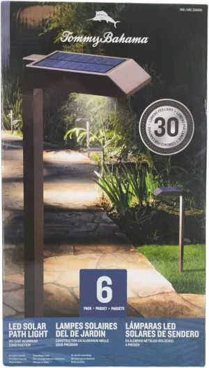 Tommy Bahama LED Solar Path Light - 6 Pack Die - Cast Aluminum Construction - 30 Lumens Each Lights for Pathway - Lights for Outside Solar and Waterproof
