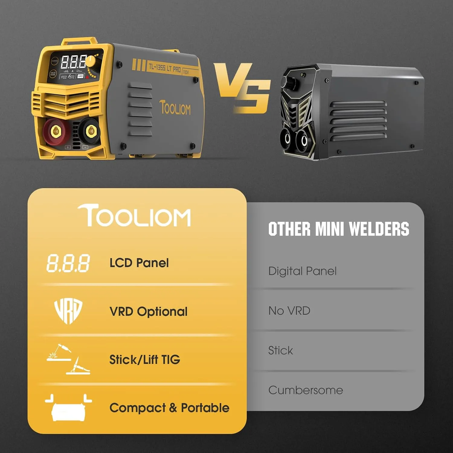 TOOLIOM 135A Stick/Lift TIG Welder 110V MMA ARC Welder Machine with Lift TIG Torch with LCD Display Portable Welding Machine