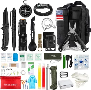 TOPCHANCES Emergency Trauma Kit,Survival First Aid kit, Multifunctional Outdoor Emergency Survival Kit Equipment First Aid Supplies for SOS Self-Defense Supplies (Black)