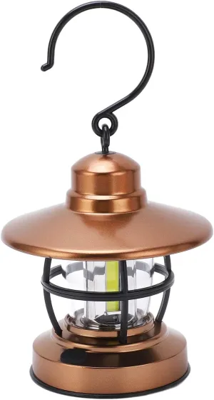 Topyond Vintage Hanging Lantern Camping with One Button Switch, Battery Powered Garden Hanging Lamp with Hook Design, Retro Style Mini Lantern for Hiking, Tents, and Outdoor Decor