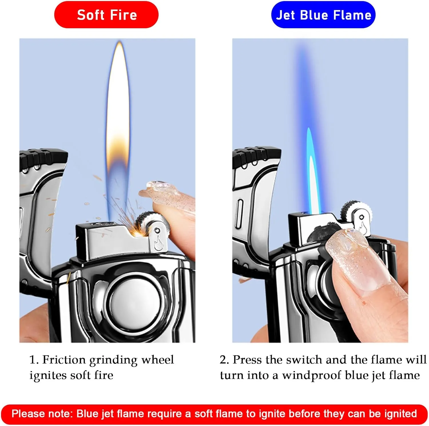 Torch Lighter, Cool Mecha Design Dual Flame Lighter, Refillable Butane Lighter with Visible Gas Window, Windproof Adjustable Jet Flame and Soft Flame, Great Gifts for Men(Without Butane)-Black Ice