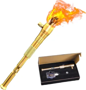Torch Lighter, Third Generation Long Handle Trench Lighter Fluid Refillable with Visible Fuel, Windproof Vintage Lighter with 5pcs Flint Stone, Kerosene Lighter for Outdoor Camping Collection Gifts