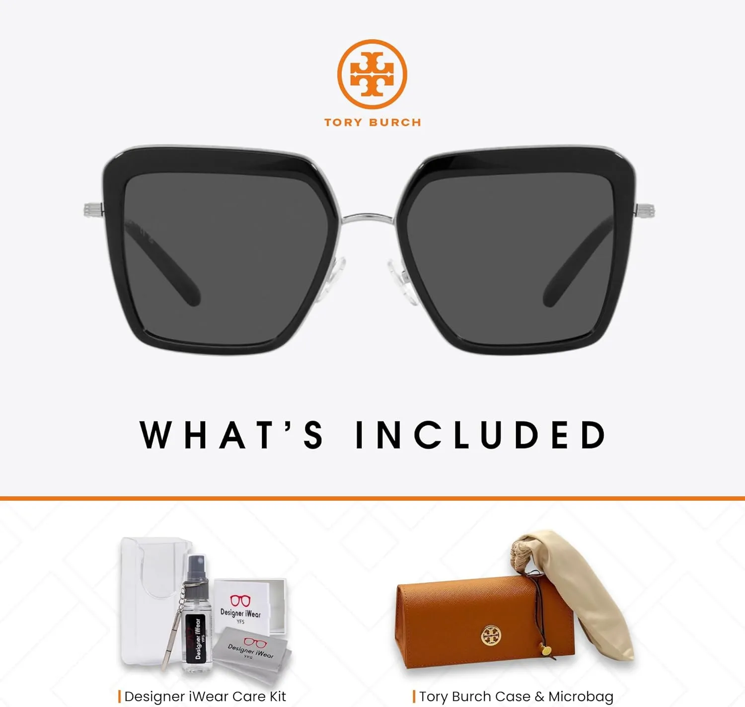 Tory Burch TY6099 Square Sunglasses with Plastic Lenses for Women   BUNDLE With Designer iWear Eyewear Kit