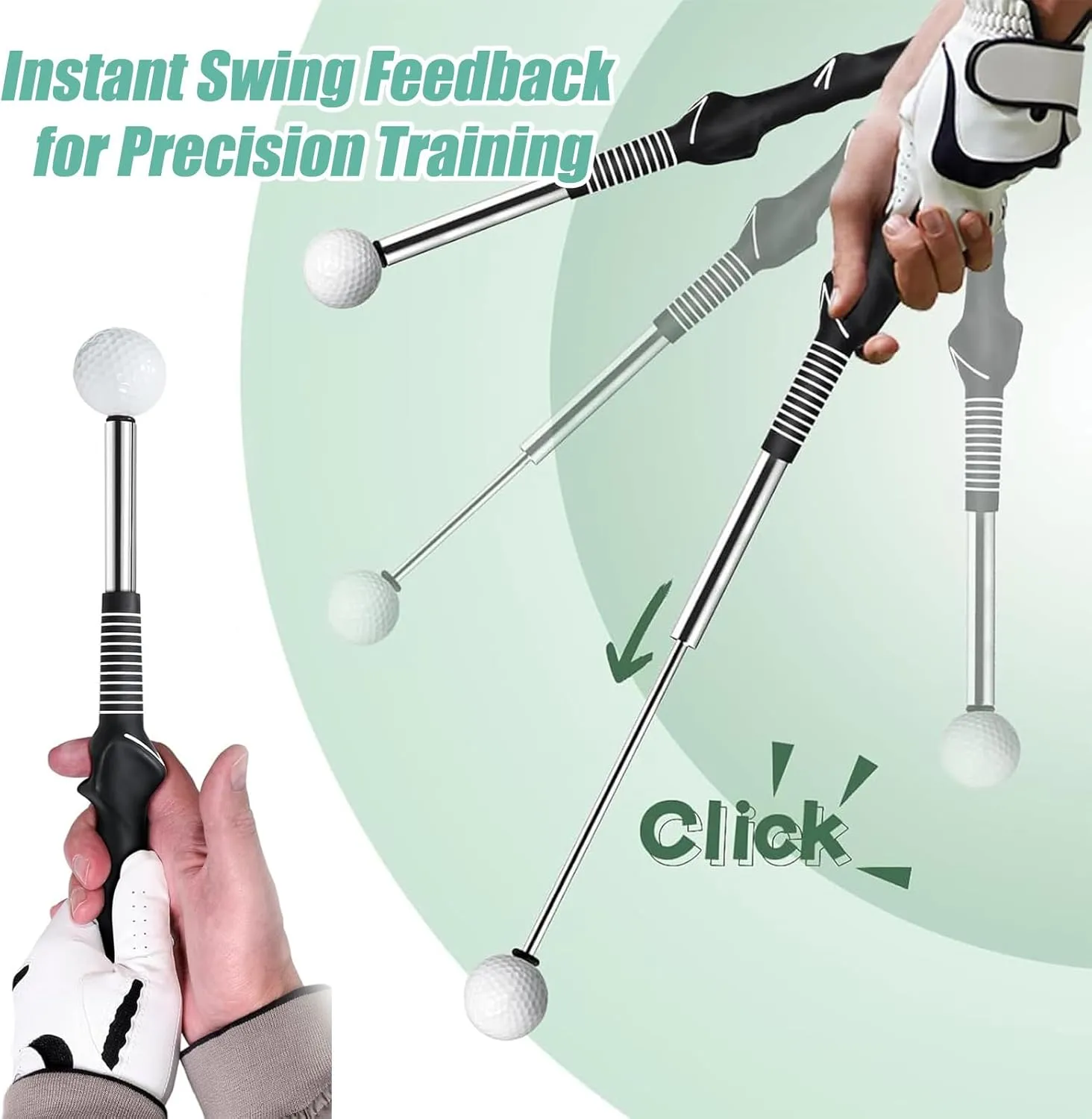 Toselfwith Telescopic Club, Retractable Golf Swing Training Aid, Golf Grip Trainer with Click Feedback, Strength & Tempo Training for Chipping Hitting, for Right & Left-Handed Golfers