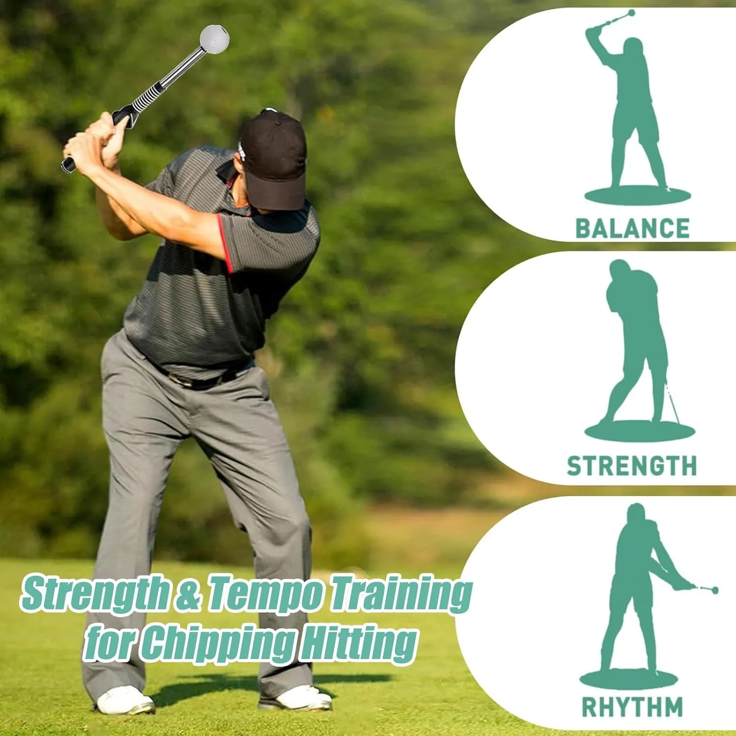 Toselfwith Telescopic Club, Retractable Golf Swing Training Aid, Golf Grip Trainer with Click Feedback, Strength & Tempo Training for Chipping Hitting, for Right & Left-Handed Golfers