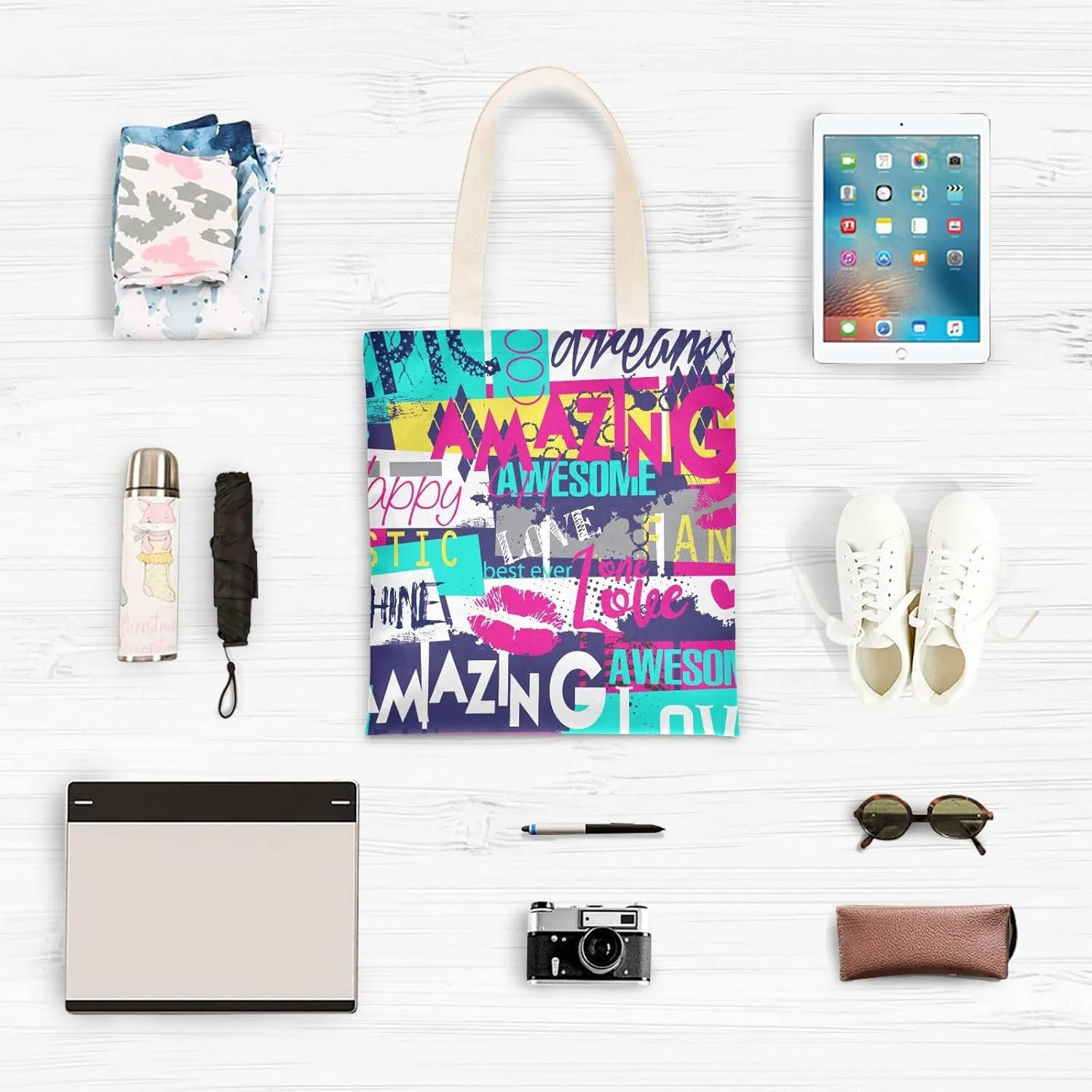 Tote Bag for Women Foldable Tote Bag With Pouch Large Shoulder Bag Top Handle Handbag for Travel Work Pattern 1