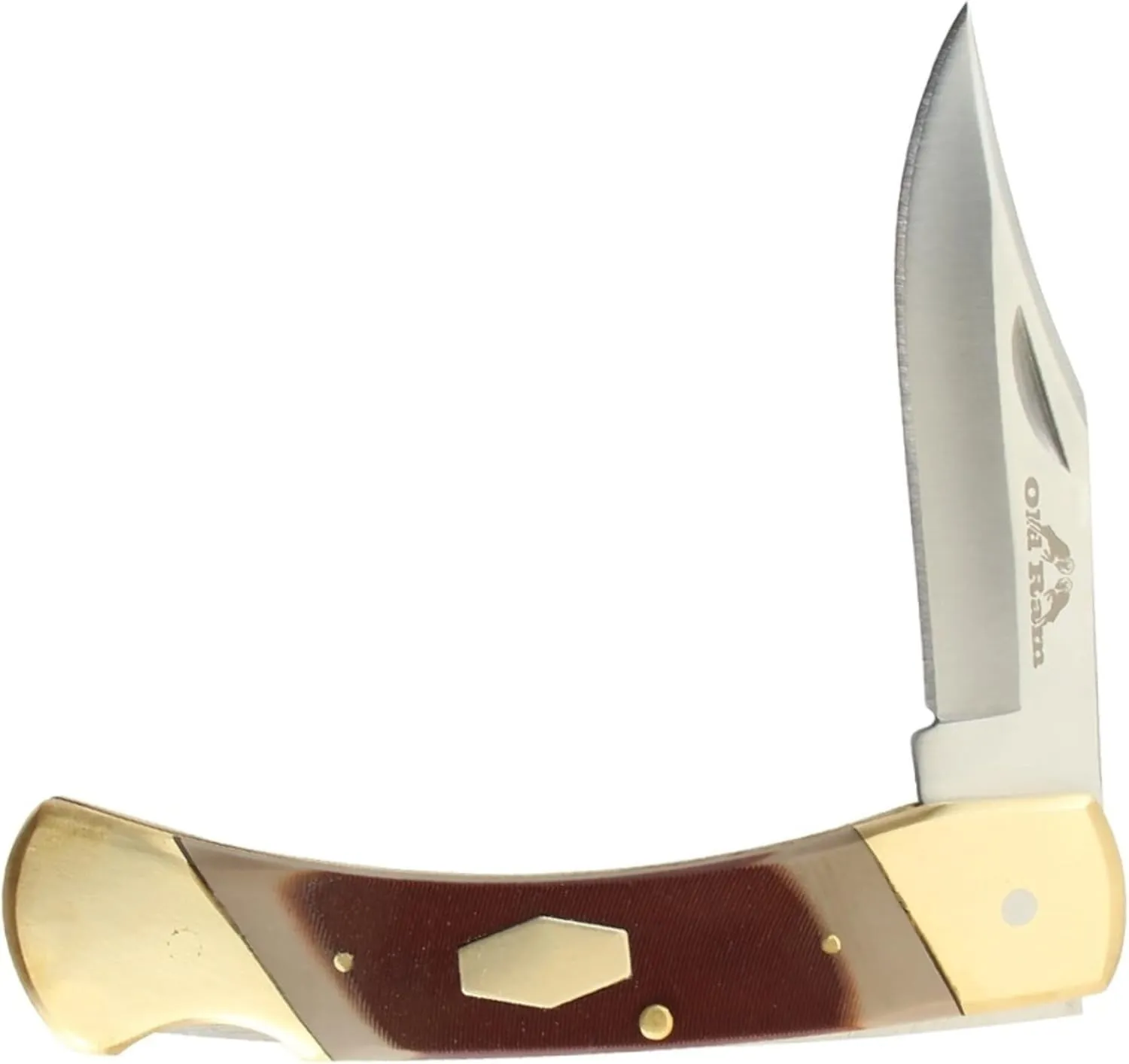 Traditional Pocket Knife Stainless Steel Clip Point Blade, Sawcut Handle, Hunting, Whittling, Camping, EDC, and Outdoors. (Gold & Brown)