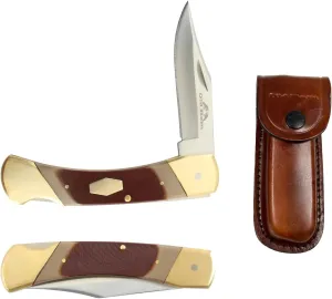 Traditional Pocket Knife Stainless Steel Clip Point Blade, Sawcut Handle, Hunting, Whittling, Camping, EDC, and Outdoors. (Gold & Brown)