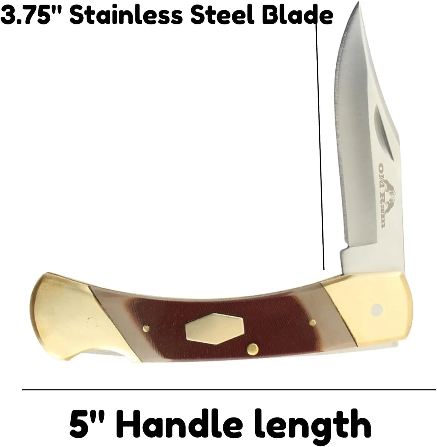 Traditional Pocket Knife Stainless Steel Clip Point Blade, Sawcut Handle, Hunting, Whittling, Camping, EDC, and Outdoors. (Gold & Brown)