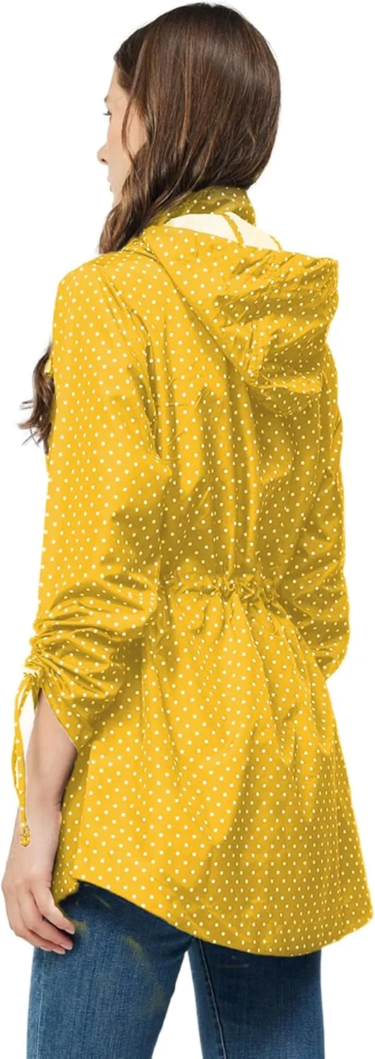 TRATENBY Rain-Jacket Women-Waterproof Lightweight-Packable Hood-Raincoat — Travel Windbreaker Coat in A Pouch Polka Dot