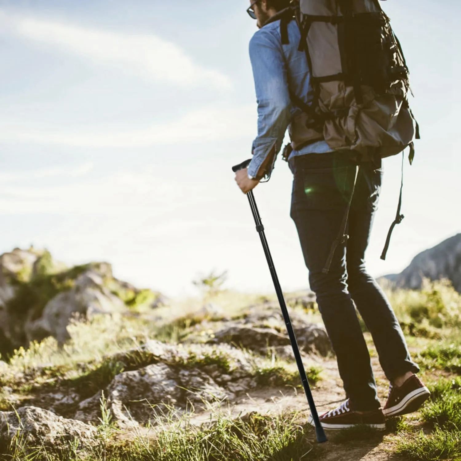Travel Folding Trekking Hiking Pole,Collapsible Cane Adjustable Walking Stick Portable Mobility Aid for Women Men Hikers Gift,Black