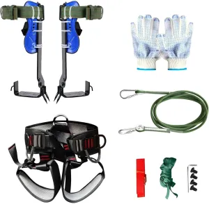 Tree Climbing Spikes Kit | Alloy Steel Spurs with Cowhide Leather Straps & Anti-Slip Pads(Blue)