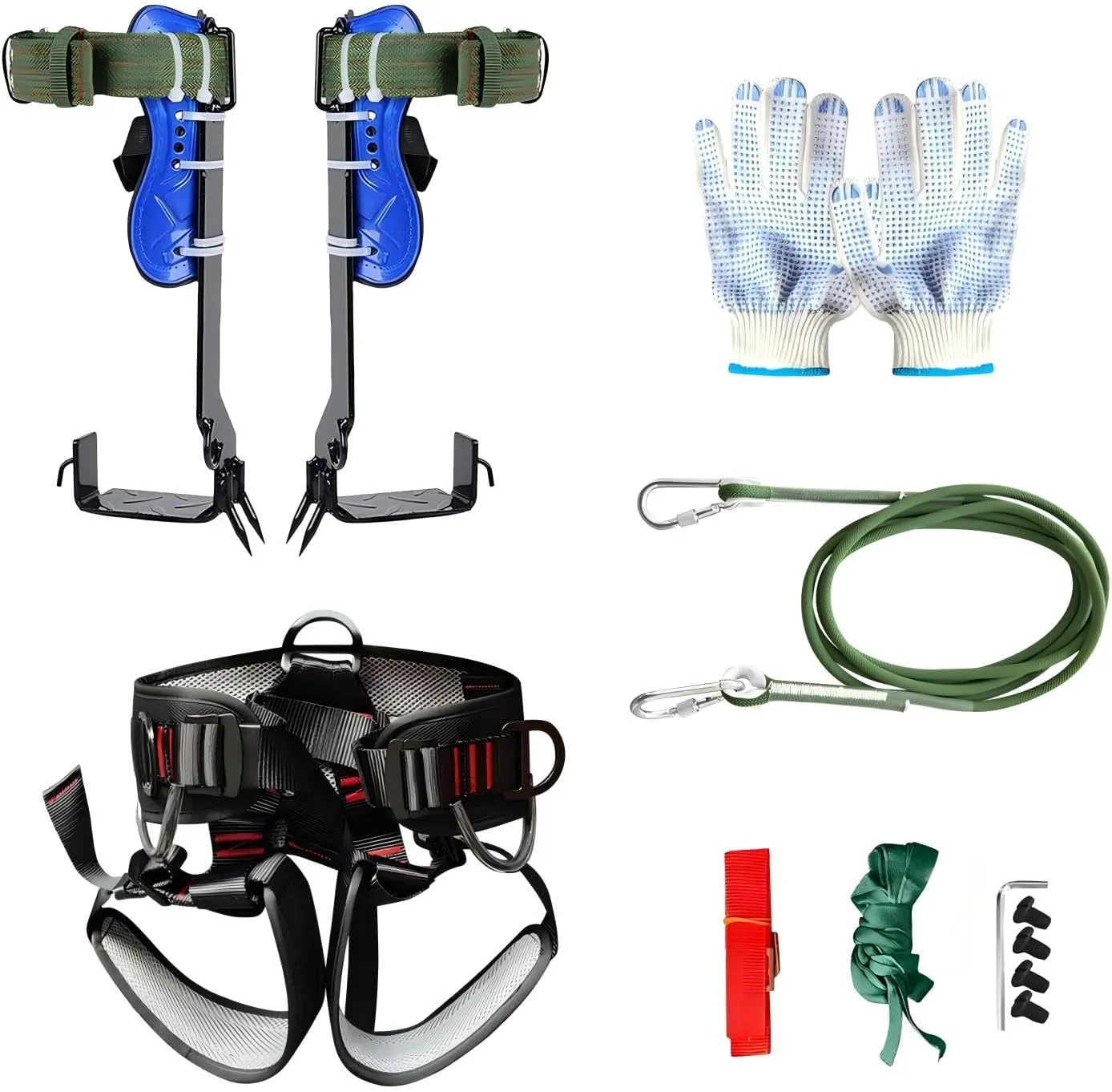 Tree Climbing Spikes Kit | Alloy Steel Spurs with Cowhide Leather Straps & Anti-Slip Pads(Blue)