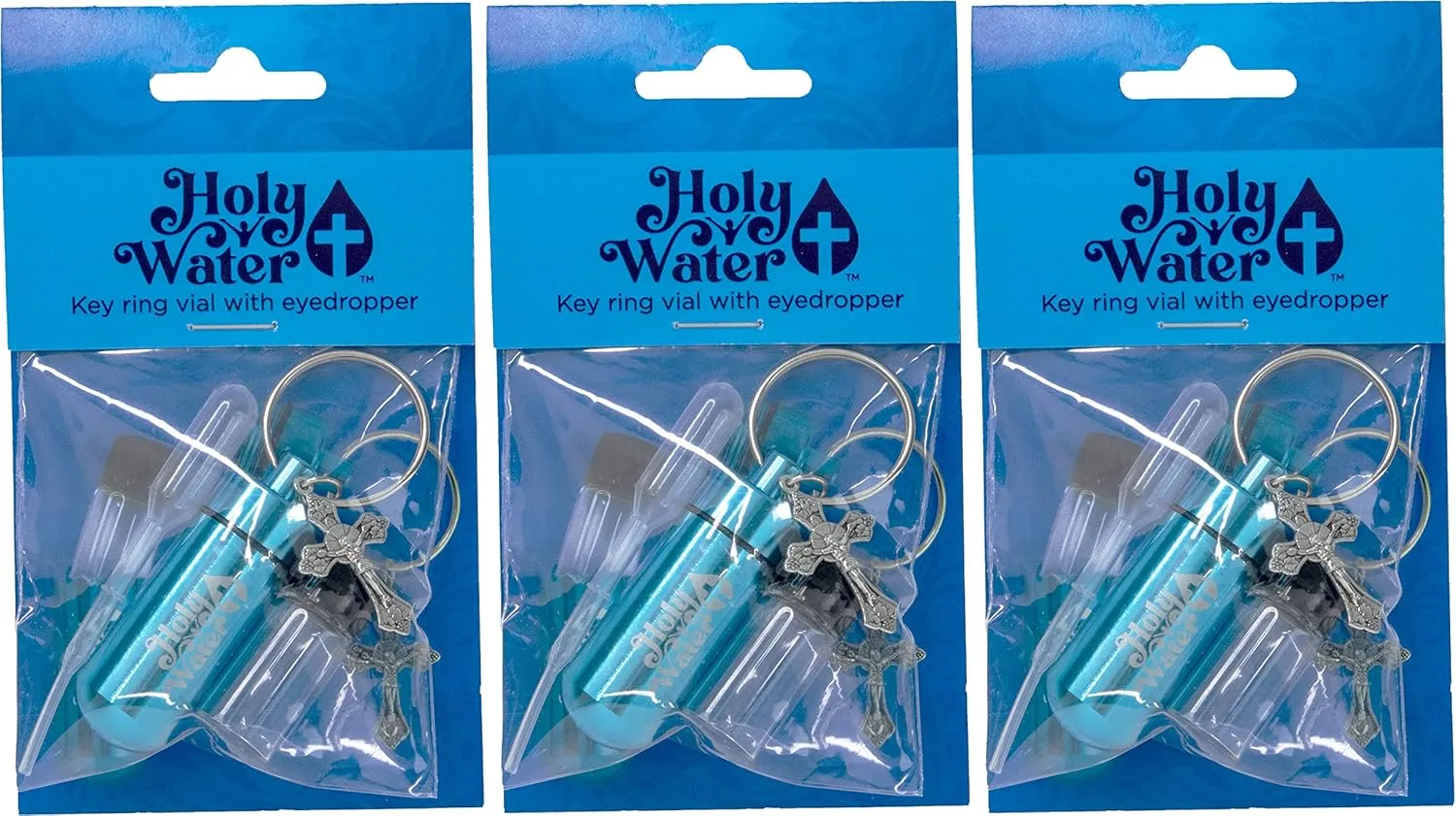 TREE OF LIFE REV. 22:14 Catholic Holy Water Bottle, Aqua Keychain Container Kit with Plastic Eyedropper & Glass Vial