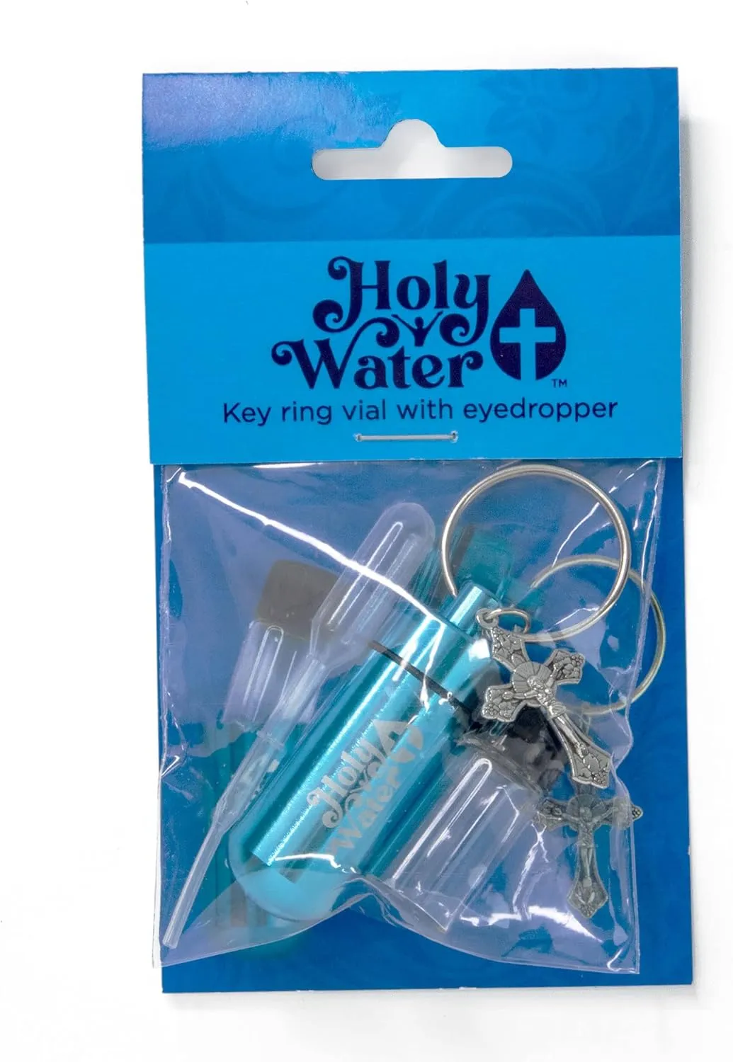 TREE OF LIFE REV. 22:14 Catholic Holy Water Bottle, Aqua Keychain Container Kit with Plastic Eyedropper & Glass Vial