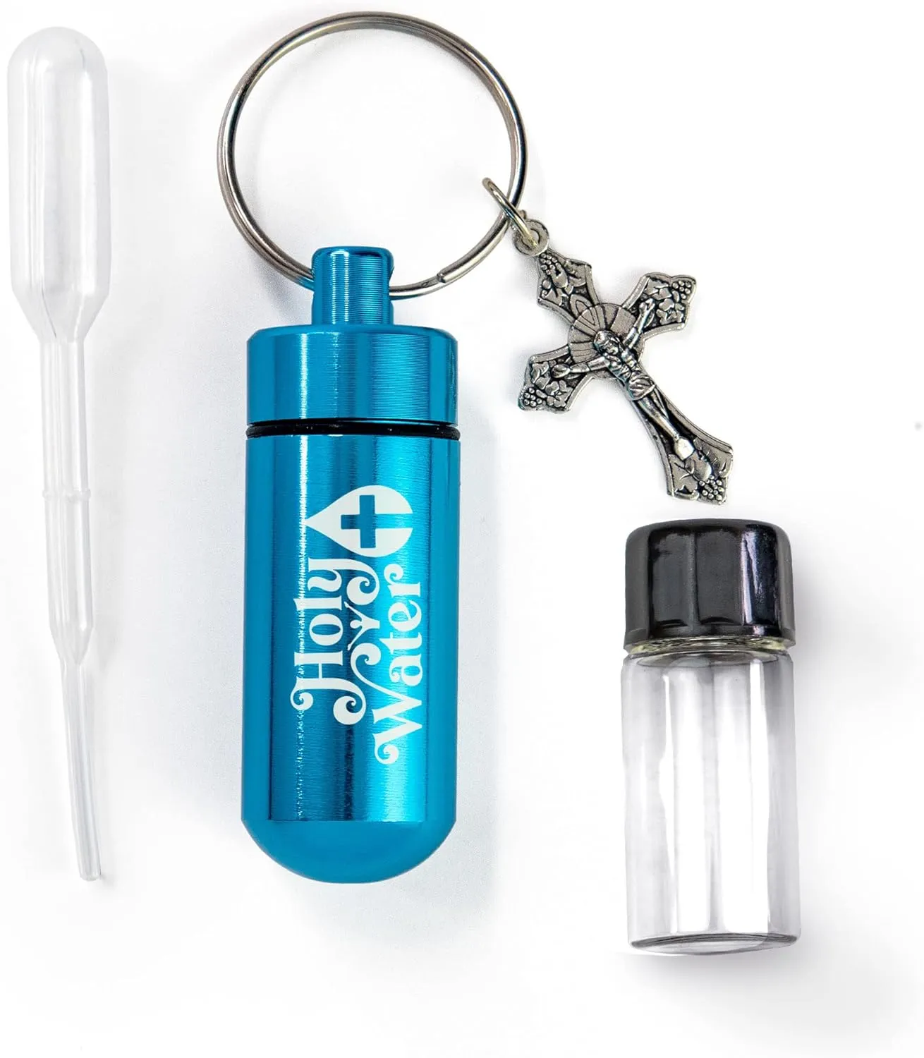TREE OF LIFE REV. 22:14 Catholic Holy Water Bottle, Aqua Keychain Container Kit with Plastic Eyedropper & Glass Vial