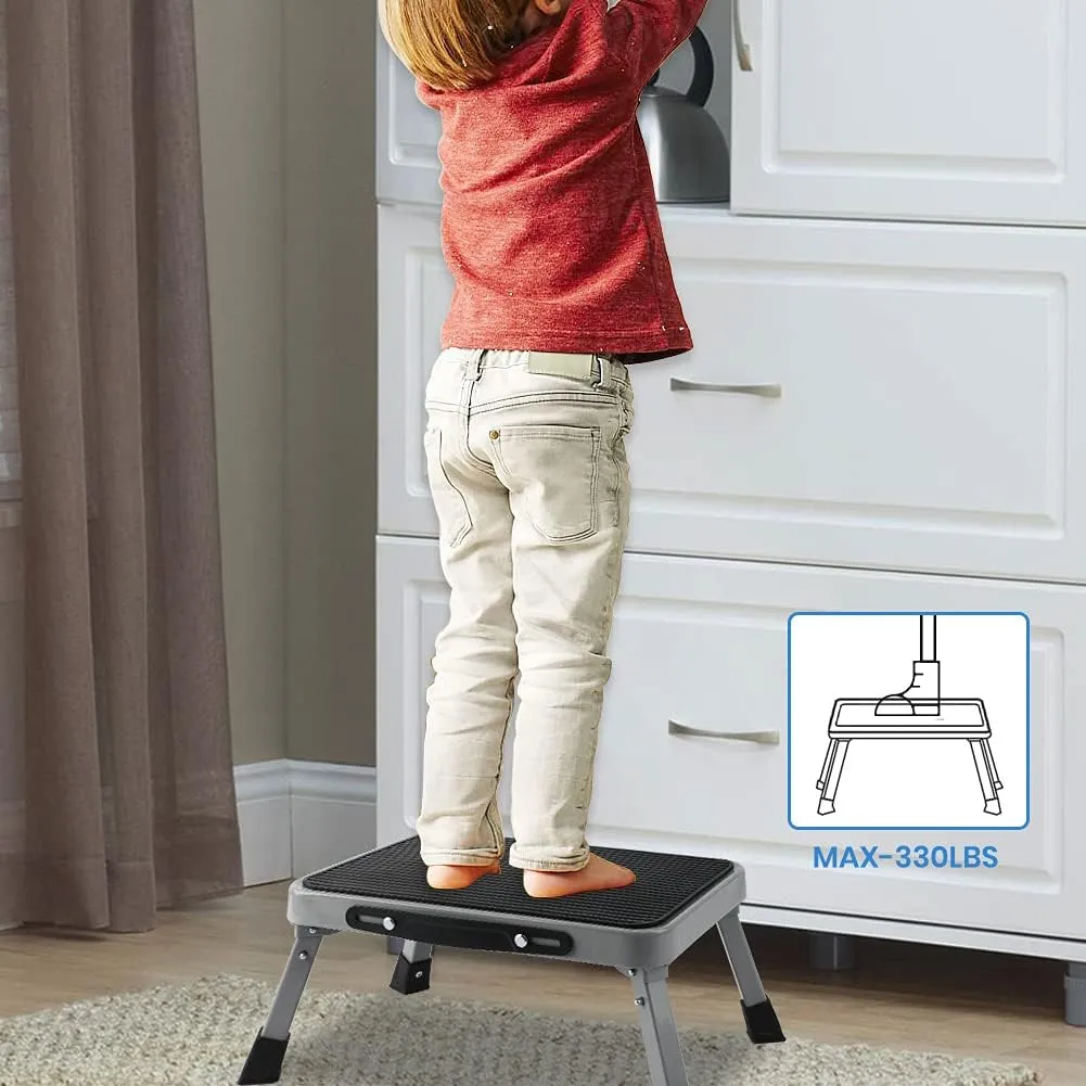 TreeLen 1-Step 330lbs Capacity Folding Metal Step Stool, Portable Step Ladder, Non-Slip, Sturdy